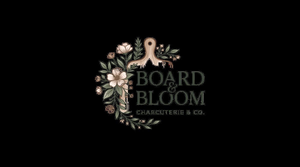 Board Bloom logo featuring botanical floral design with female silhouette on black background